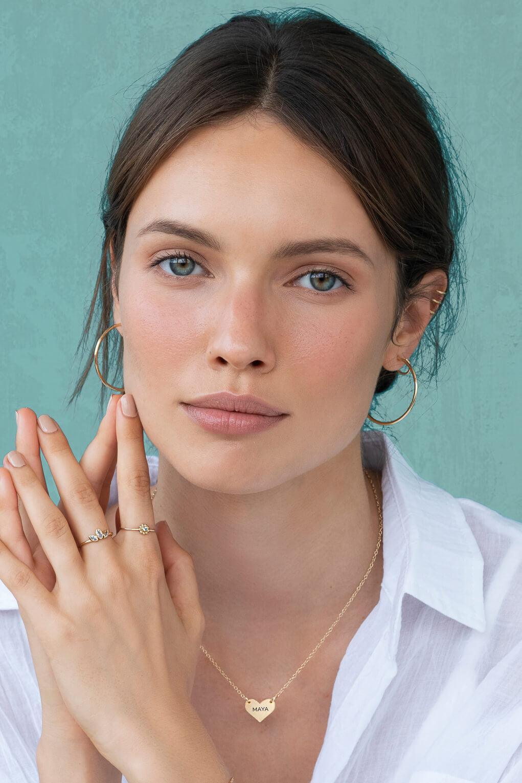 Custom Engraved Wide Heart Necklace hebrew