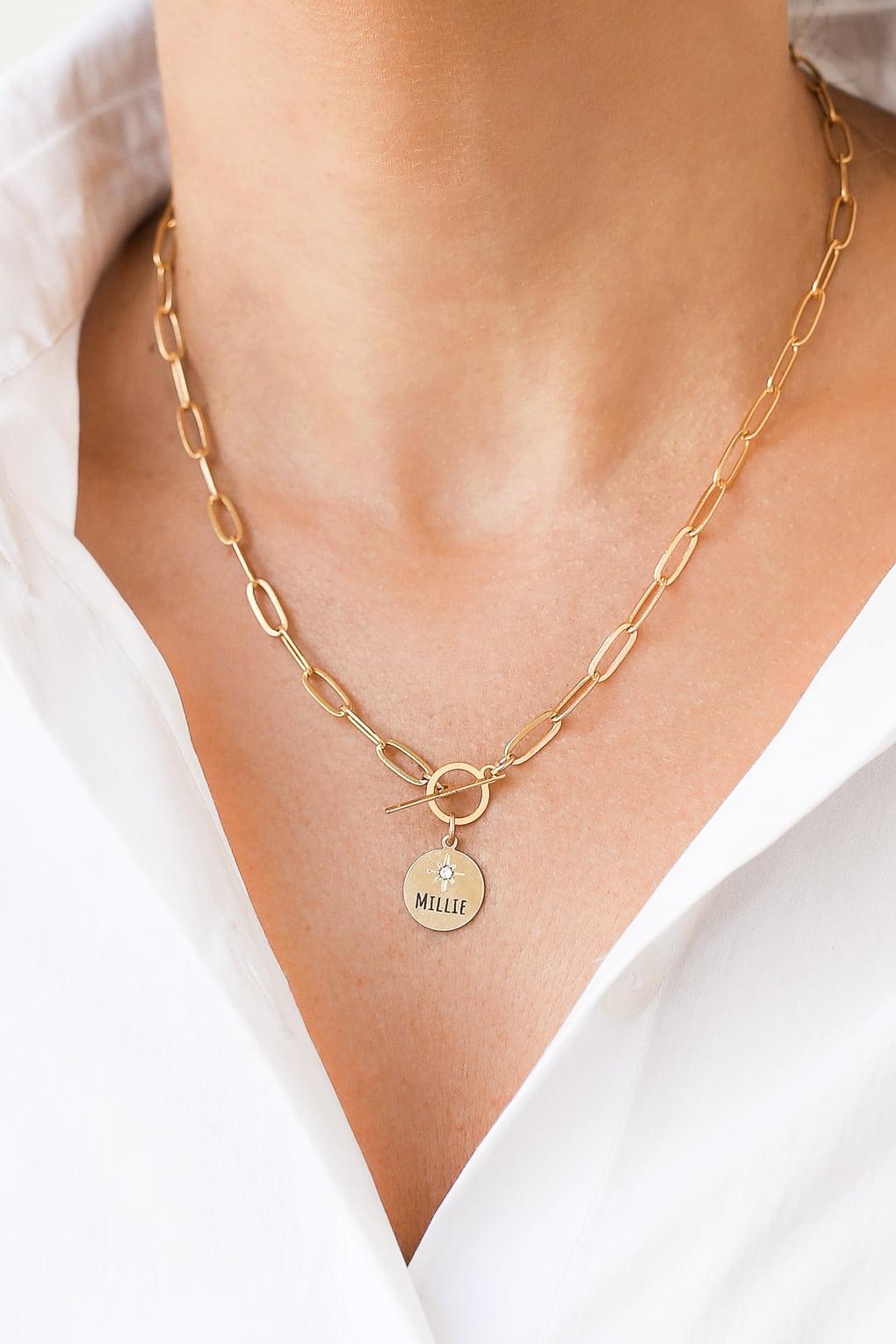 Link Necklace with Custom Engraved Disc