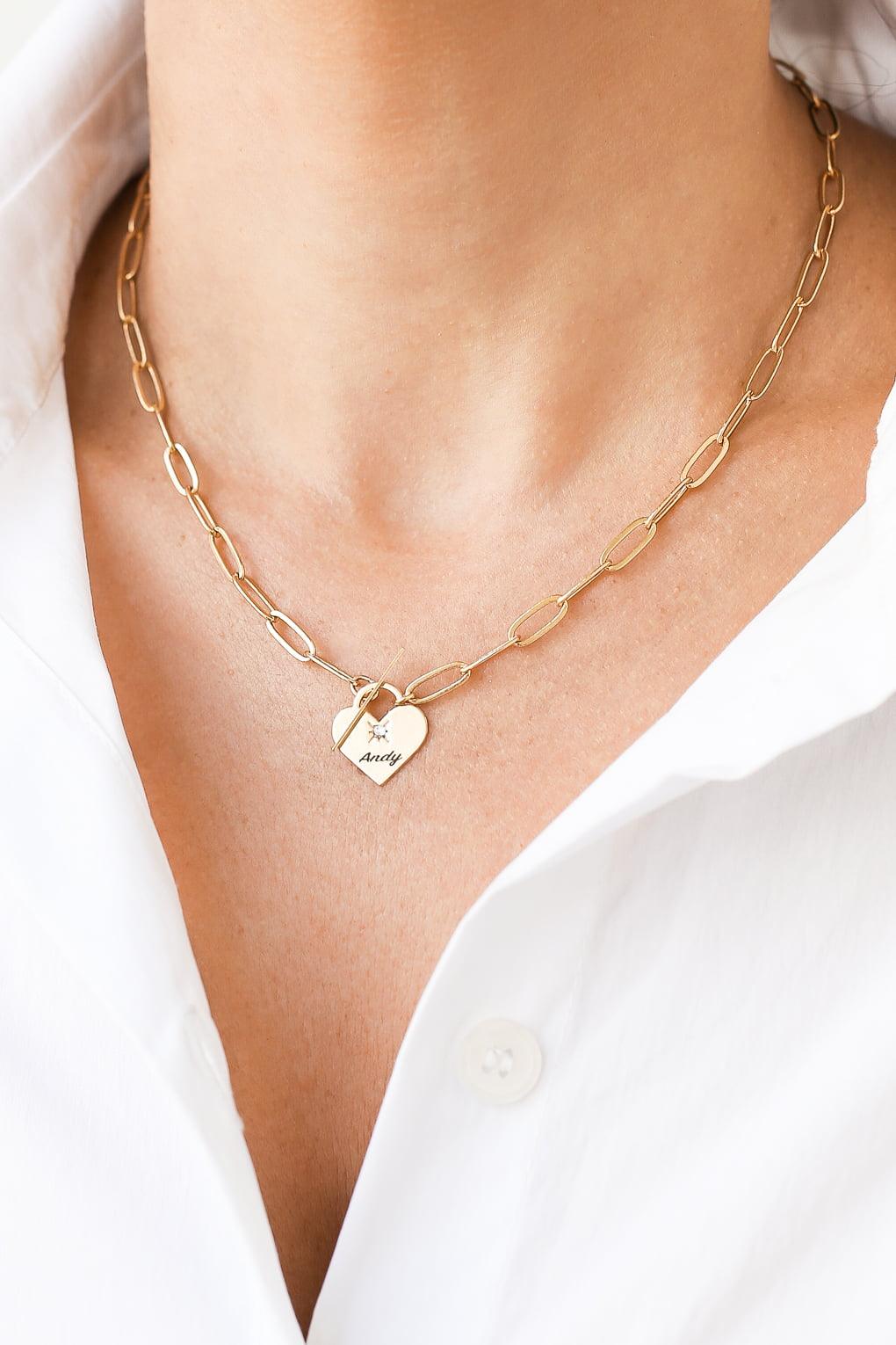 Link Necklace with Custom Engraved Heart