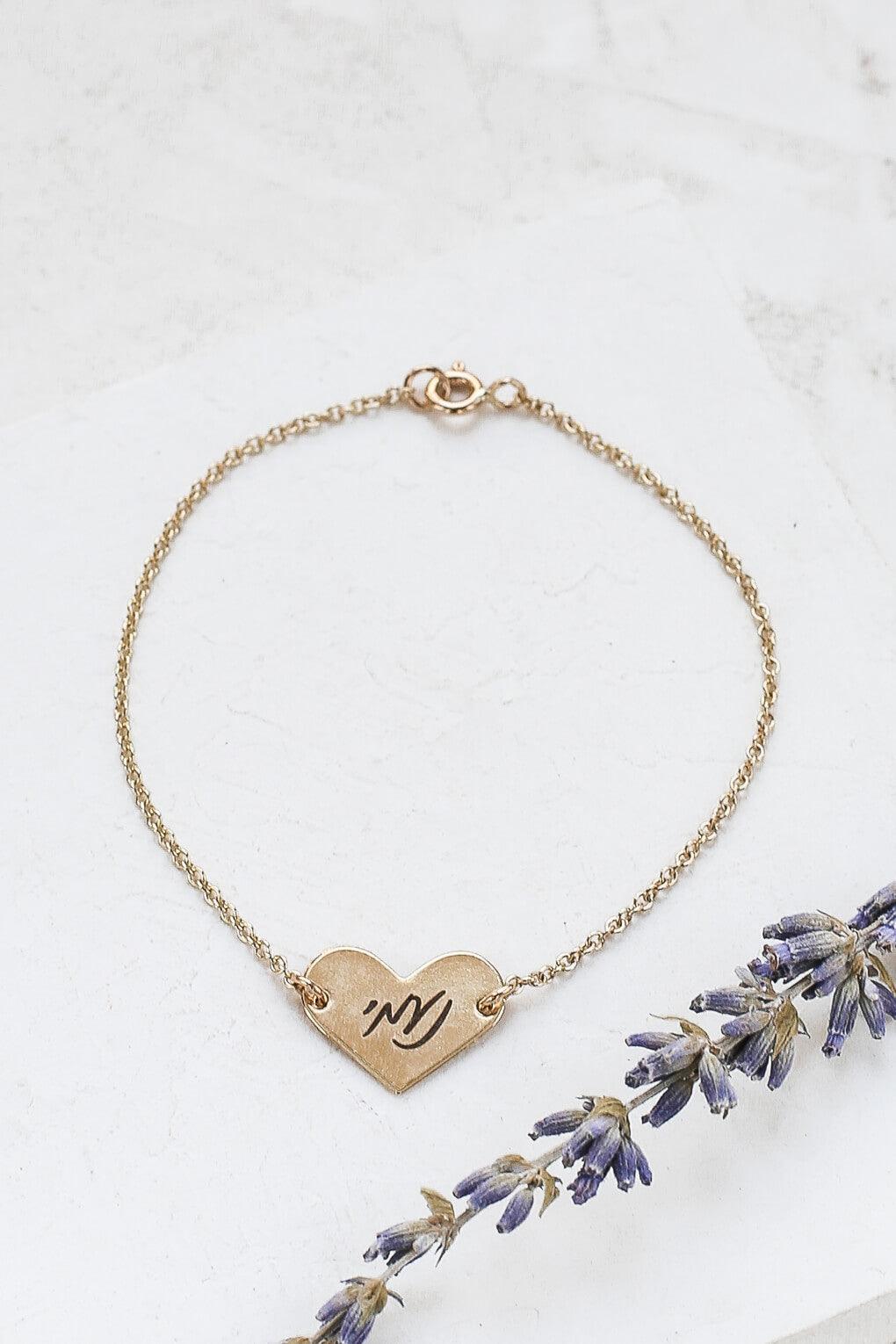 Custom Engraved 14K Gold Heart Bracelet