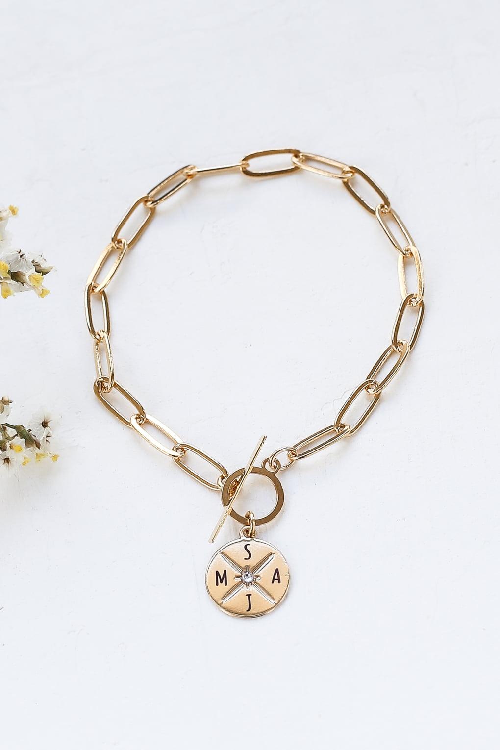 Link Bracelet with Custom Engraved Initials