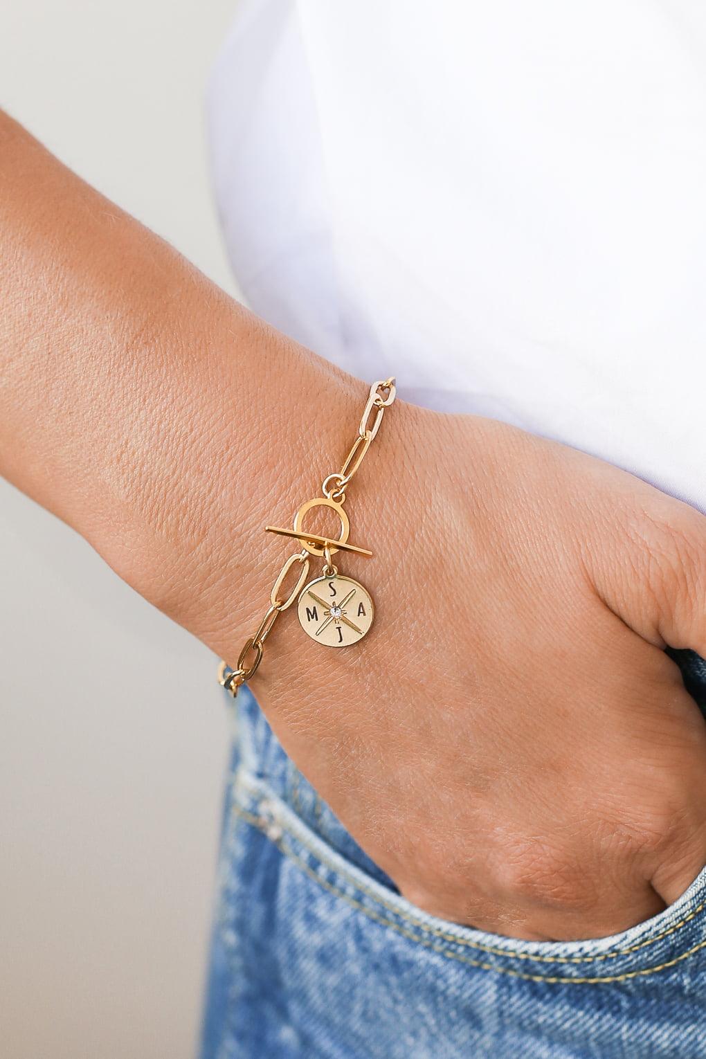 Link Bracelet with Custom Engraved Initials