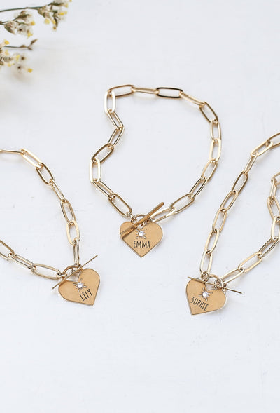 Link Bracelet with Custom Engraved Heart