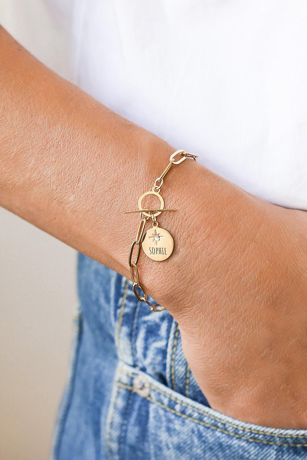 Link Bracelet with Custom Engraved Disc