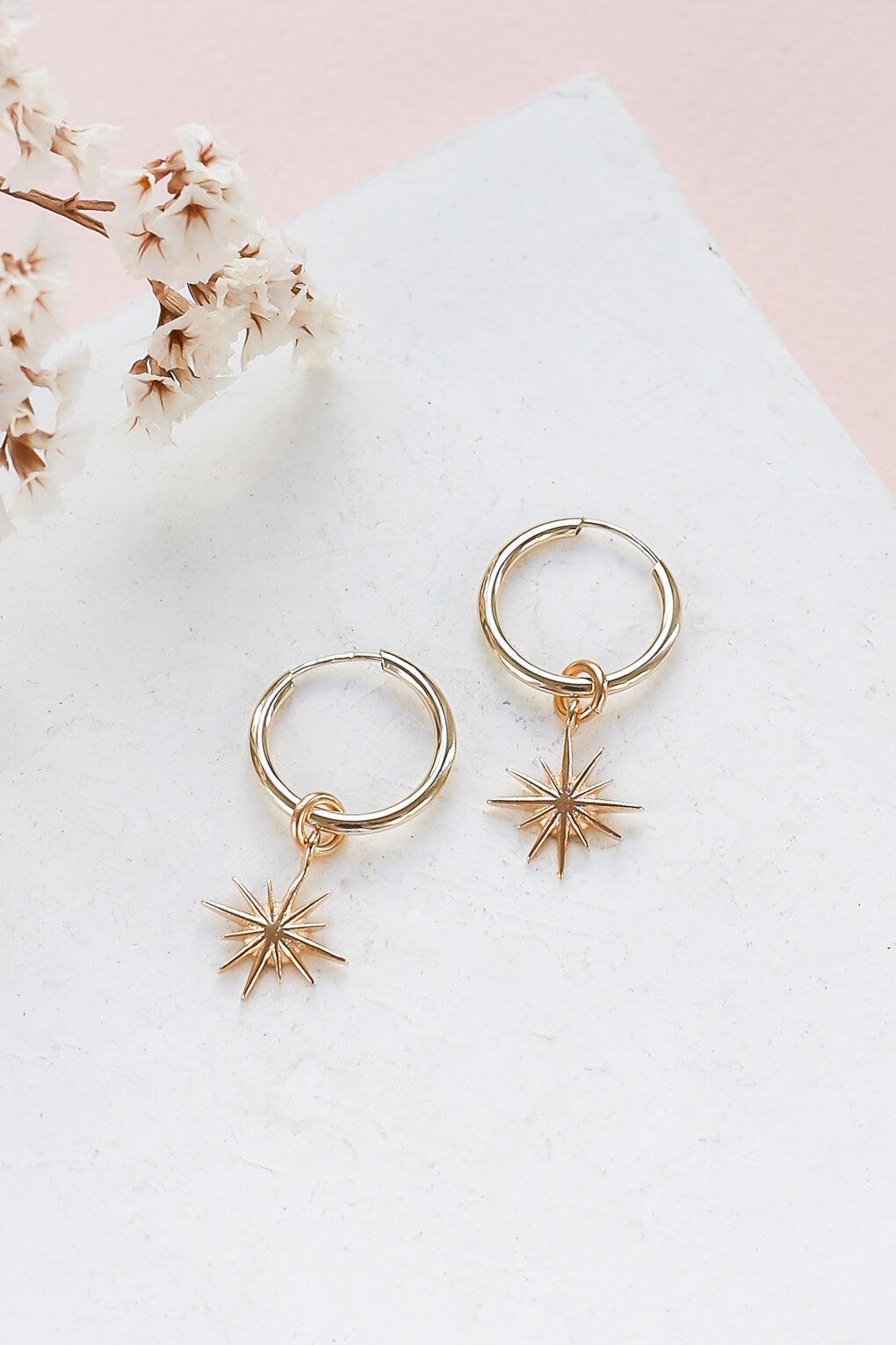 Gemma Hoop Earrings with Three Pendants Set in 14K Gold