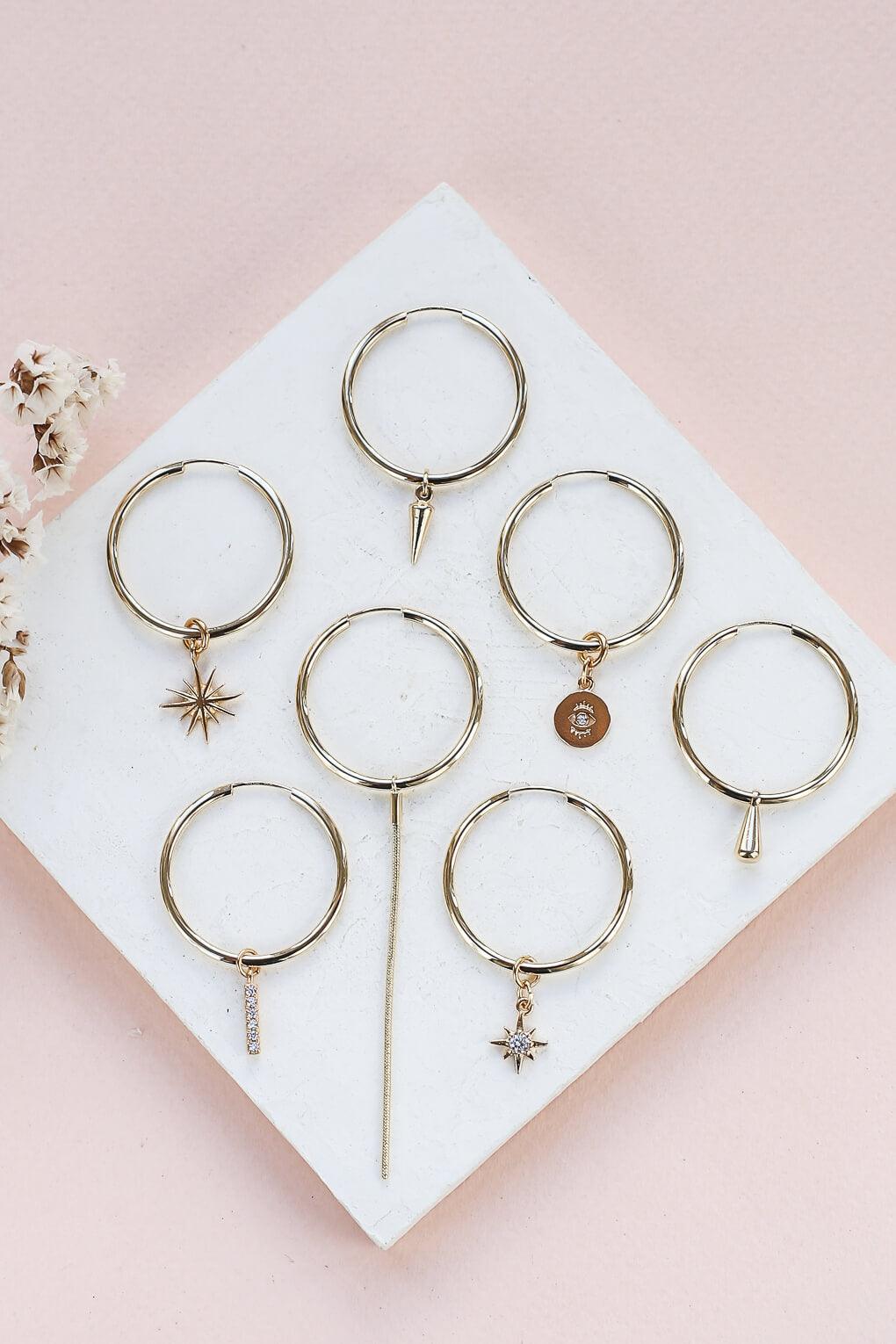 Daphne Hoop Earrings with Three Pendants Set in 14K Gold