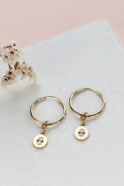Scott Hoop Earrings with Three Pendants Set in 14K Gold