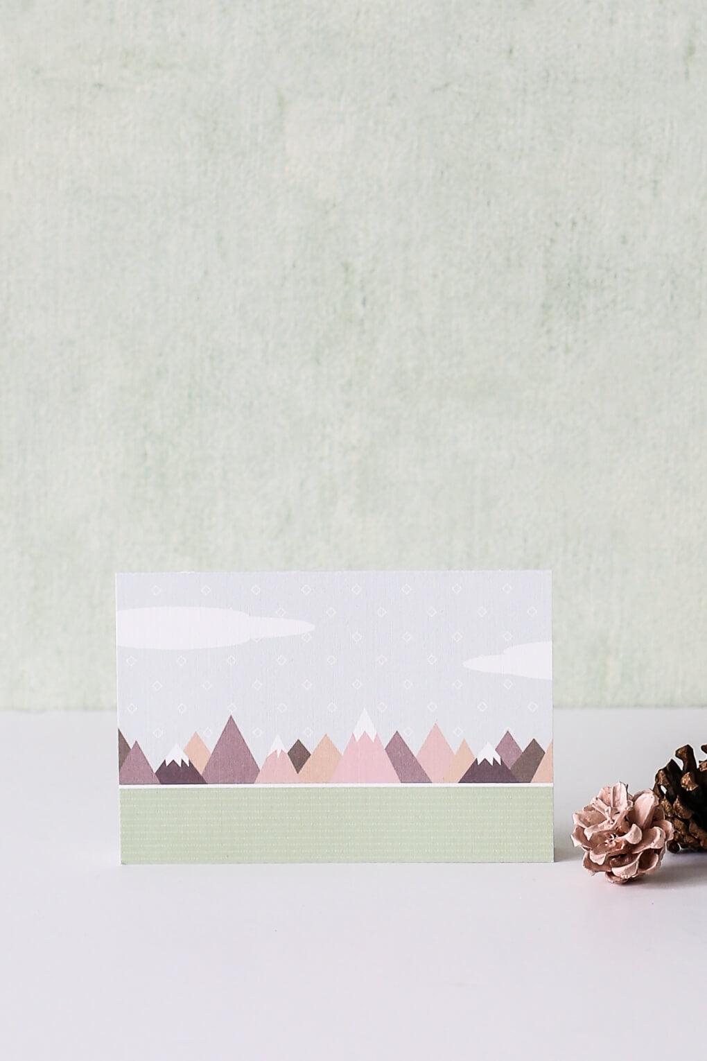 Scandinavian Design Note Card -Snowy Mountain Ridge