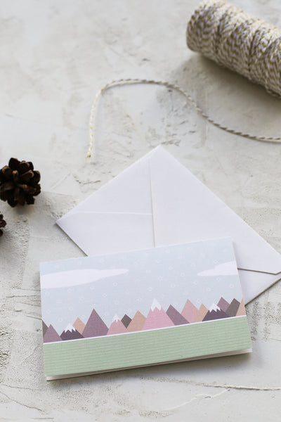 Scandinavian Design Note Card -Snowy Mountain Ridge