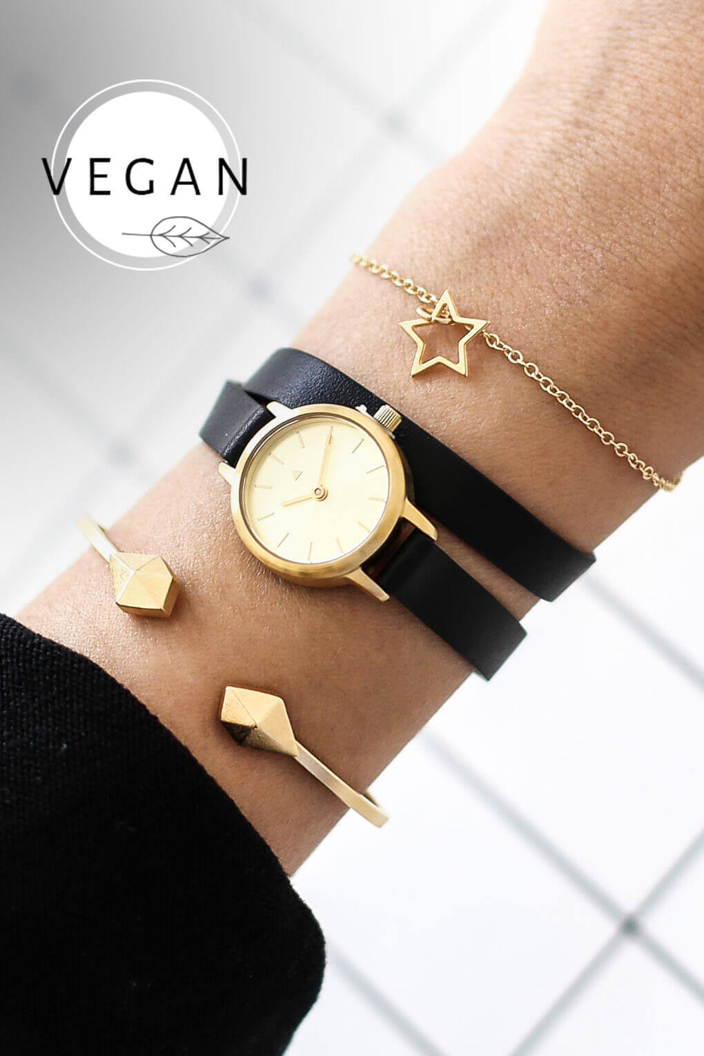22 mm watch in gold and black - Vegan