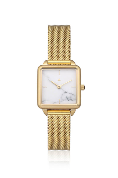 Rectangle watch with a golden mesh strap