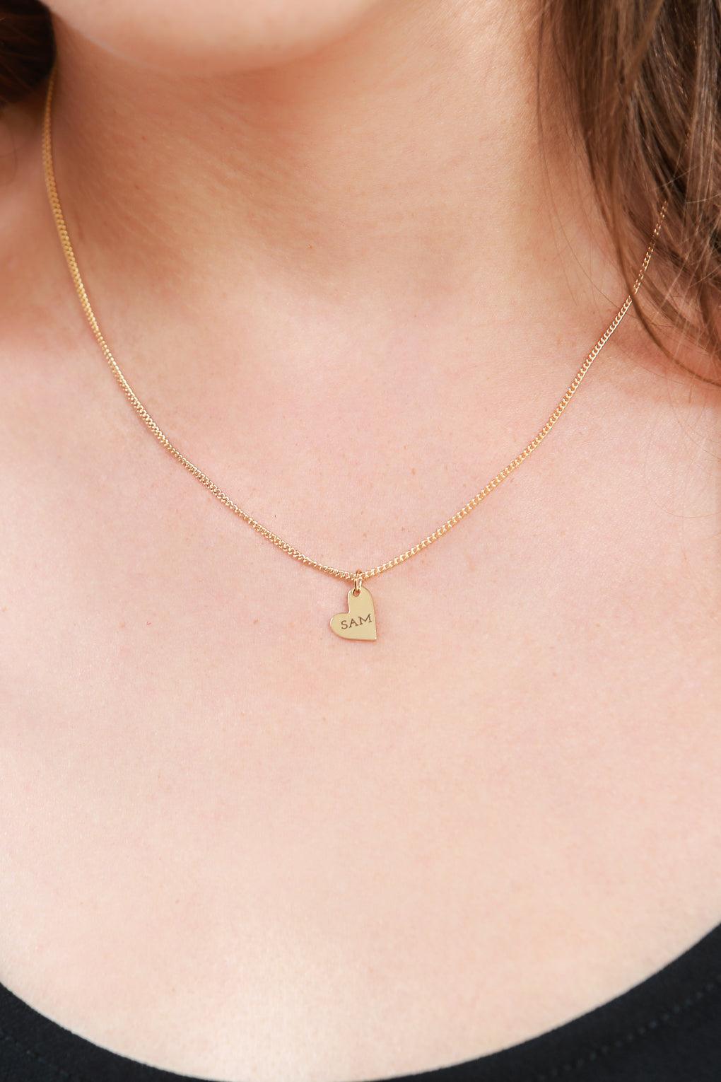 Custom Engraved 14K Small Gold Heart Necklace