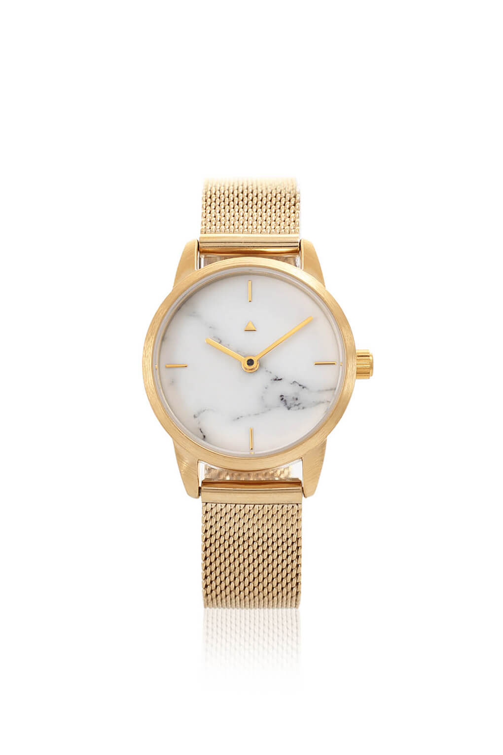 25 mm watch with marble and a golden mesh strap
