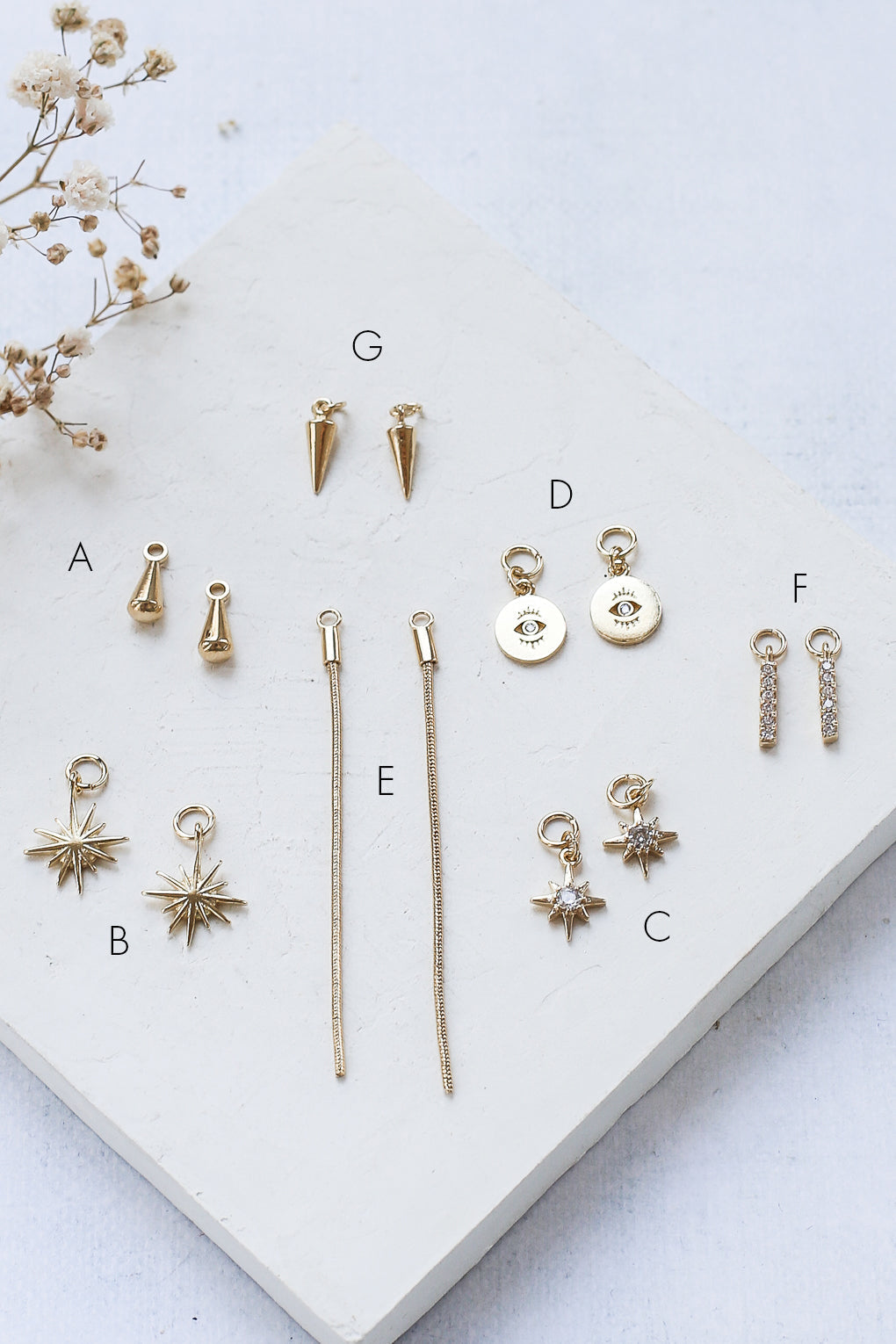 Gemma Hoop Earrings with Three Pendants Set in 14K Gold