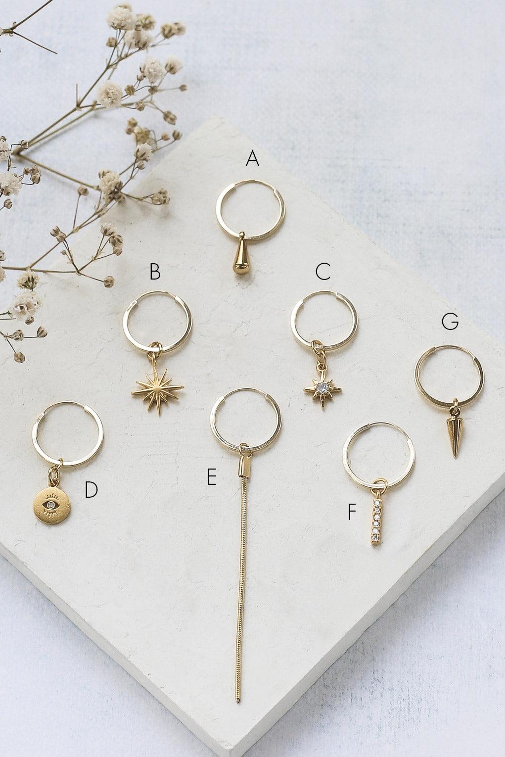 Jessa Hoop Earrings with Three Pendants Set in 14K Gold